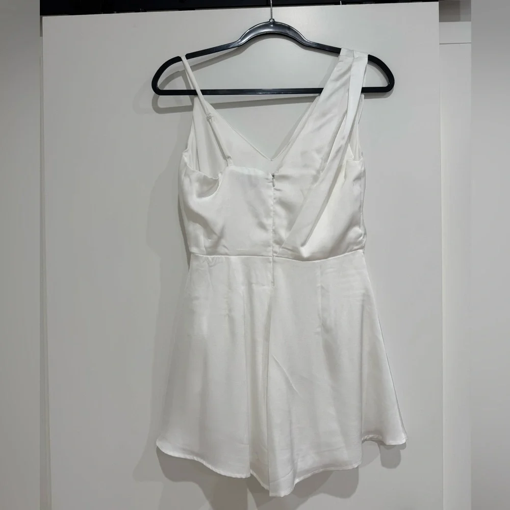 Lulus Likely Lover Ivory Satin Asymmetrical Cowl Neck Romper - Picture 6 of 7